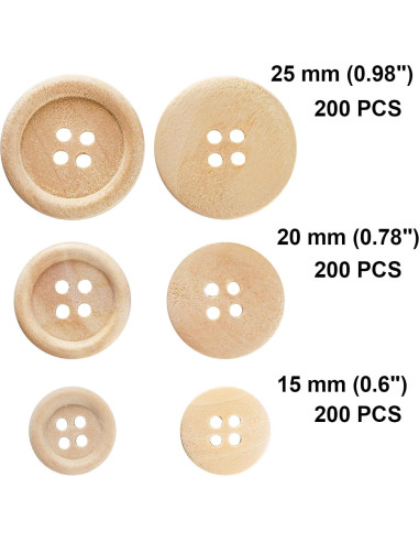 Botones de Madera Natural Tosnail 600 Piezas 15-25 mm