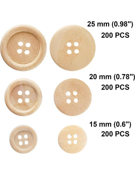 Botones de Madera Natural Tosnail 600 Piezas 15-25 mm