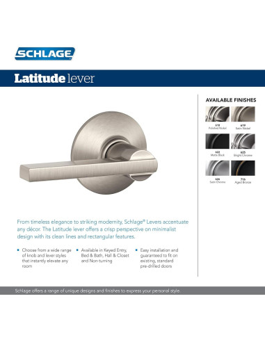 Cerradura de Paso Schlage F10 V LAT 619 Niquel Satinado