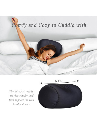 Almohada de Cuello Microperlas FABSKIY 30x18cm Suave Negra