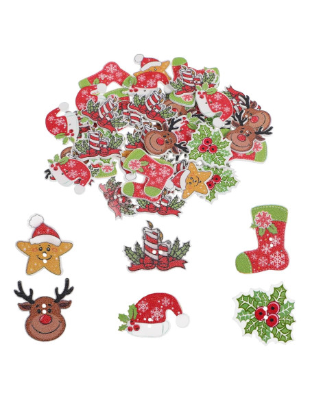 Botones de Madera Navideños Ciieeo 50pcs Adornos Manualidades