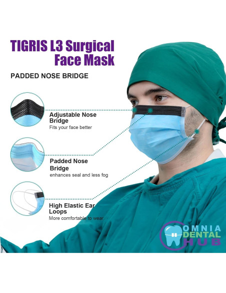 50 Máscaras Faciales Antifog Omnia One Tigris 3 Capas Azul