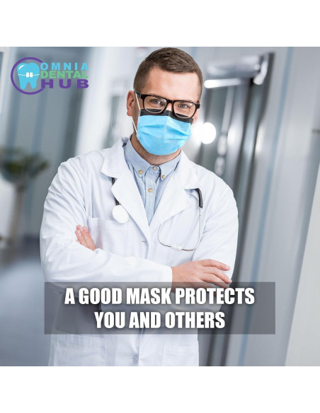 50 Máscaras Faciales Antifog Omnia One Tigris 3 Capas Azul