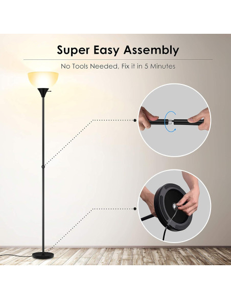 Lámpara de Pie LED BoostArea Negra 178 cm E26 Seguridad