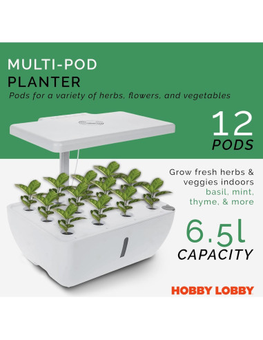 Kit de Jardín Hidropónico Hobby Lobby 12 Cápsulas 6.5L Blanco