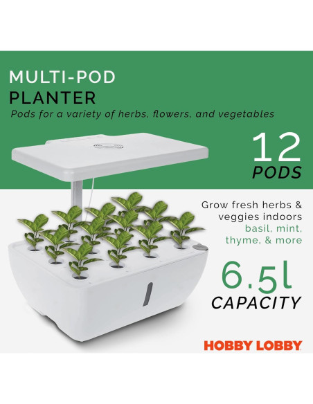 Kit de Jardín Hidropónico Hobby Lobby 12 Cápsulas 6.5L Blanco