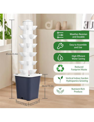 Torre Hidropónica Vertical GIFZES 30 Plantas 10L Riego Automático