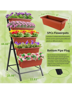 Macetero Vertical Homdox 5 Niveles 58x66x114 cm Marrón 2