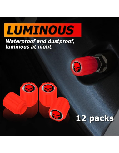 12 Tapones de Válvula de Neumático XINLIYA Rojo Fluorescente