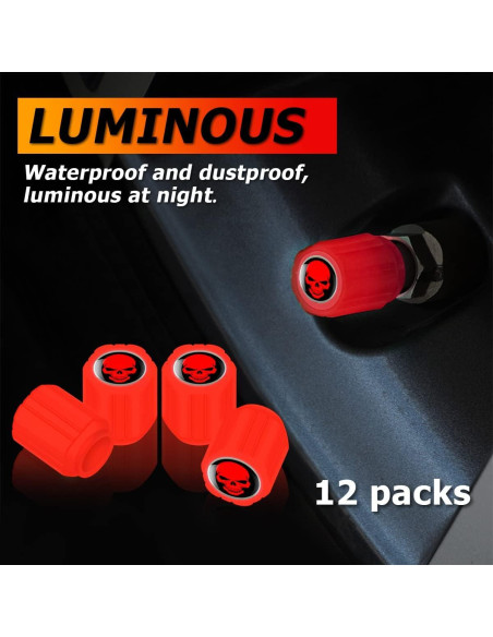 12 Tapones de Válvula de Neumático XINLIYA Rojo Fluorescente
