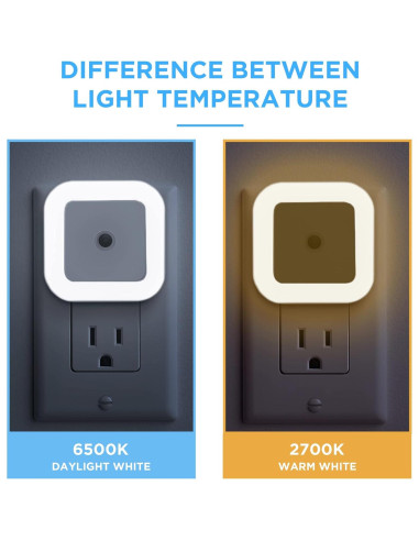Luz Nocturna LED Enchufable SYCEES con Sensor Crepúsculo, Paquete de 6
