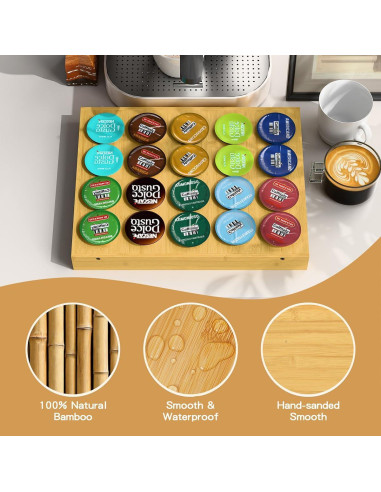 Organizador de Cajones PEKER para 20 Cápsulas de Café de Bambú