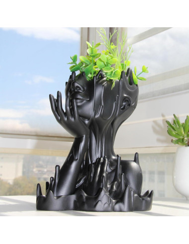 Maceta de Resina Mujer Derretida Poranlem 18 cm Negro