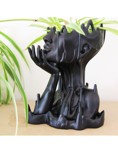 Maceta de Resina Mujer Derretida Poranlem 18 cm Negro