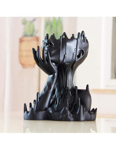 Maceta de Resina Mujer Derretida Poranlem 18 cm Negro