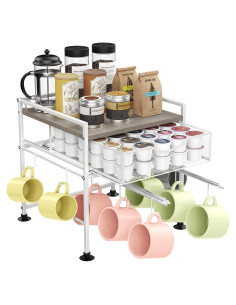 Organizador de Café Kssiaz con Soporte para Tazas y Cajón