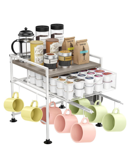 Organizador de Café Kssiaz con Soporte para Tazas y Cajón