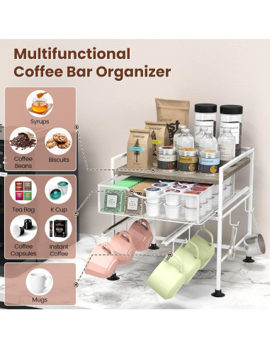 Organizador de Café Kssiaz con Soporte para Tazas y Cajón