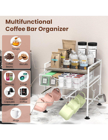 Organizador de Café Kssiaz con Soporte para Tazas y Cajón
