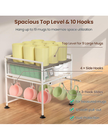 Organizador de Café Kssiaz con Soporte para Tazas y Cajón