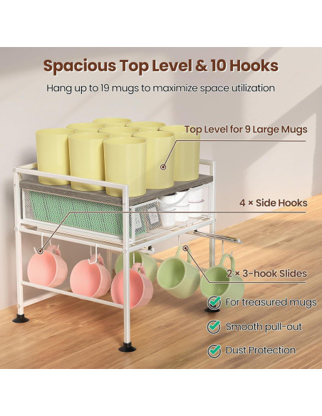 Organizador de Café Kssiaz con Soporte para Tazas y Cajón