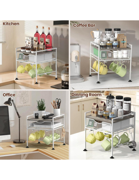 Organizador de Café Kssiaz con Soporte para Tazas y Cajón