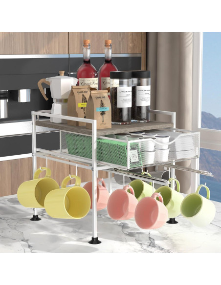 Organizador de Café Kssiaz con Soporte para Tazas y Cajón