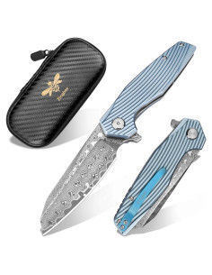 Cuchillo Plegable Zingbee Damasco 8.8 cm Hoja Azul EDC