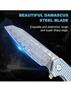 Cuchillo Plegable Zingbee Damasco 8.8 cm Hoja Azul EDC 2
