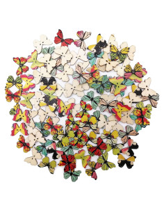 100 Botones de Mariposa de Madera Alfykym 25mm DIY