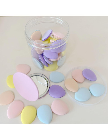 50 Esponjas de Maquillaje Urradia con Espejo - Puff de Polvo