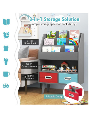 Estantería de Libros para Niños GLACER 3 Niveles con Cajones