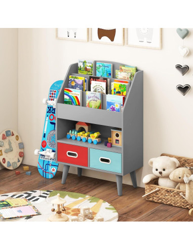 Estantería de Libros para Niños GLACER 3 Niveles con Cajones