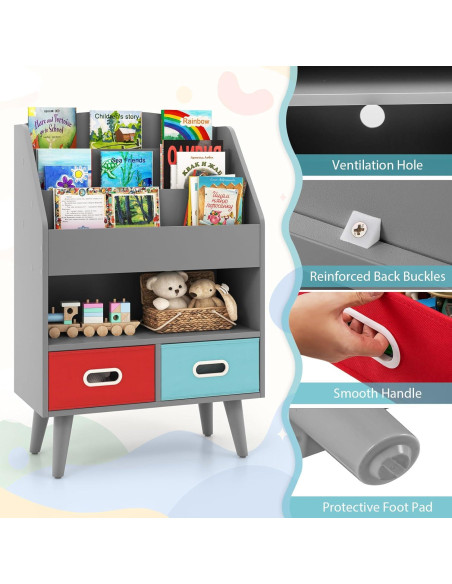 Estantería de Libros para Niños GLACER 3 Niveles con Cajones