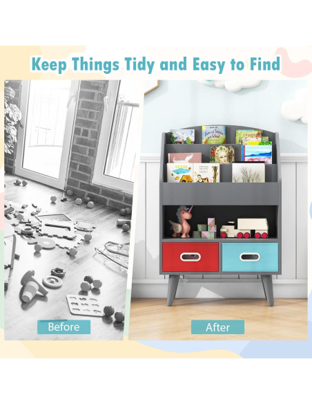 Estantería de Libros para Niños GLACER 3 Niveles con Cajones