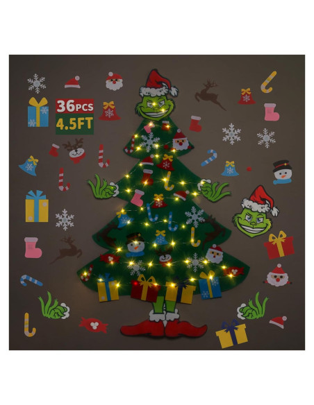 Árbol de Navidad Fieltro GameXcel 1.37m con Luz LED y 37 Adornos