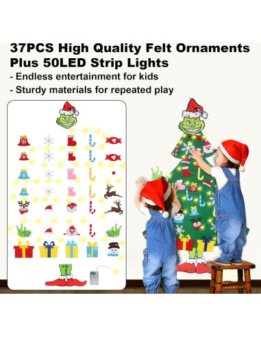 Árbol de Navidad Fieltro GameXcel 1.37m con Luz LED y 37 Adornos