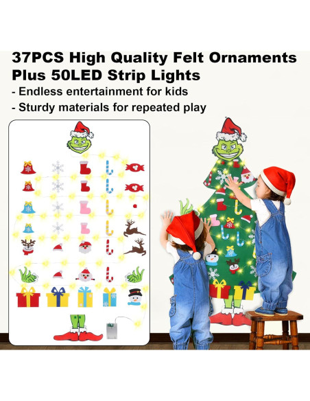 Árbol de Navidad Fieltro GameXcel 1.37m con Luz LED y 37 Adornos