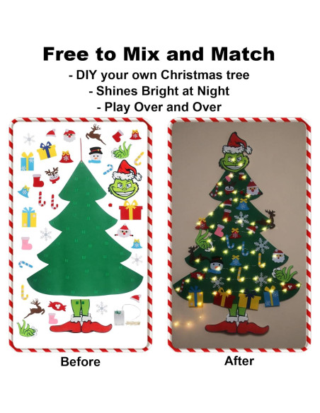 Árbol de Navidad Fieltro GameXcel 1.37m con Luz LED y 37 Adornos