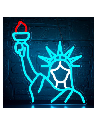 Luz de Neón Estatua de la Libertad Azul 35x35 cm USB