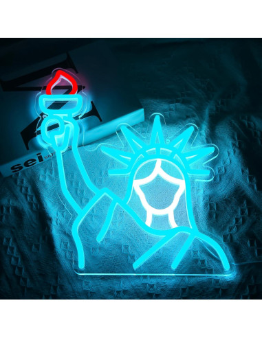 Luz de Neón Estatua de la Libertad Azul 35x35 cm USB
