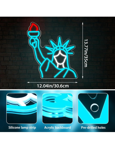 Luz de Neón Estatua de la Libertad Azul 35x35 cm USB