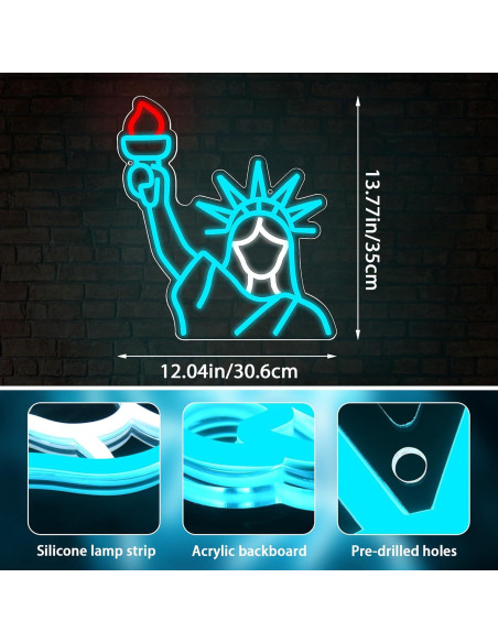 Luz de Neón Estatua de la Libertad Azul 35x35 cm USB