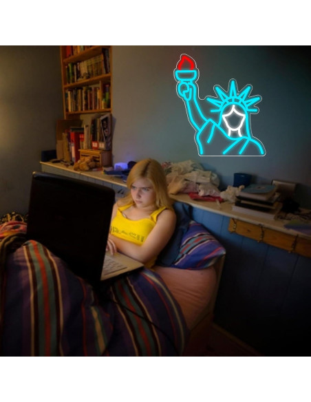 Luz de Neón Estatua de la Libertad Azul 35x35 cm USB