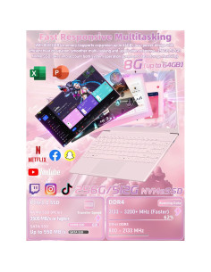 Laptop 14" Nmybwo Rosa, Celeron N5095, 8GB RAM, 256GB SSD 2