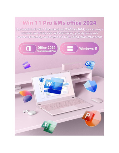 Laptop 14" Nmybwo Rosa, Celeron N5095, 8GB RAM, 256GB SSD