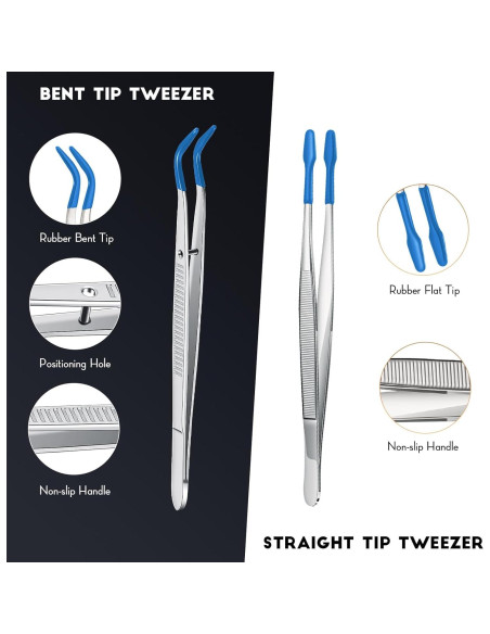 Juego de 2 Pinzas de Acero Inoxidable con Puntas de Goma - Honoson