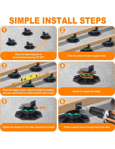 12 Soportes de Deck Ajustables MCCKLE 40-60 mm con Anillo de Bloqueo