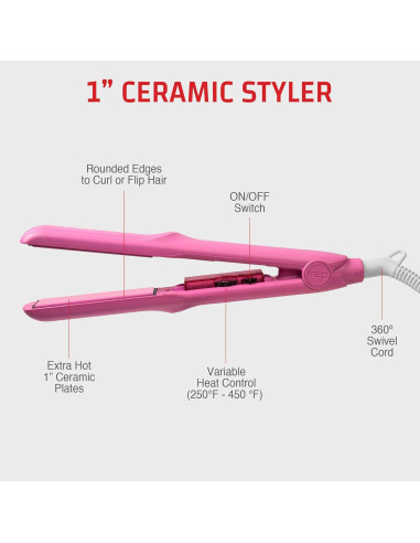 Plancha de Cerámica 1" Red by Kiss Rosa - Calor 232C