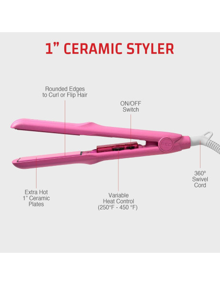 Plancha de Cerámica 1" Red by Kiss Rosa - Calor 232C